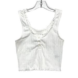 Aeropostale White Cropped Tank Top XS Henley Ribbed Ruffles Y2K Dainty Festival